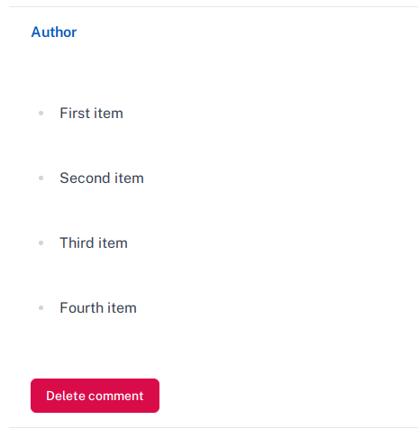 Rendered unordered list tag